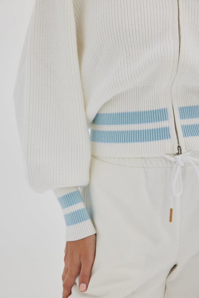 The It Knit Cardigan - White/Pale Blue Cardigan Toast Society 