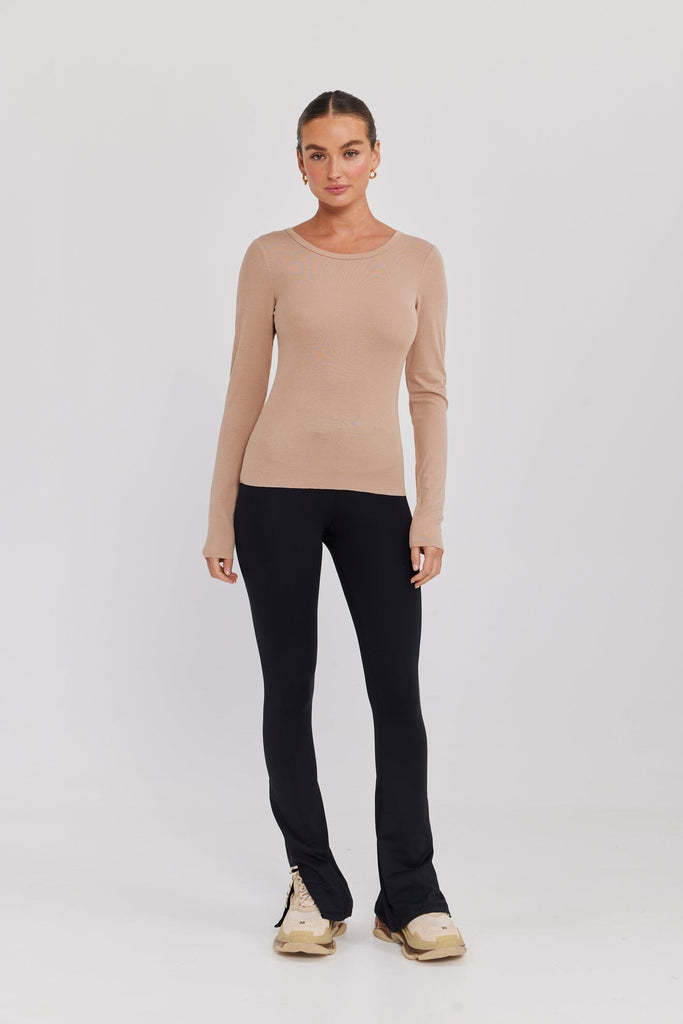 Essential Long Sleeve Top - Tan Shirts & Tops Toast Society 