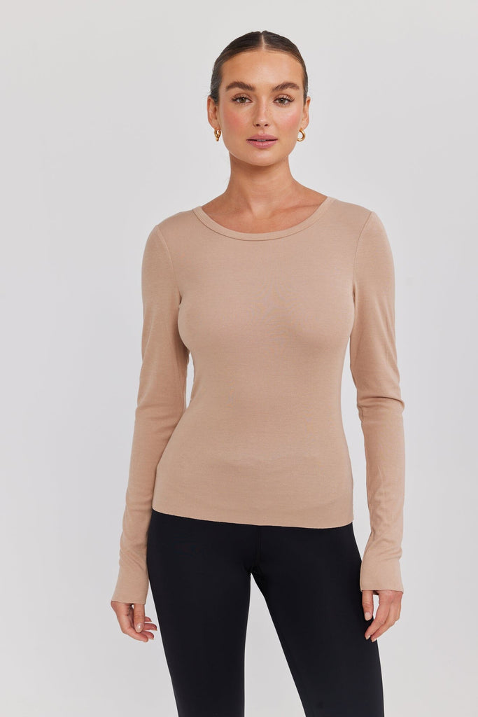Essential Long Sleeve Top - Tan Shirts & Tops Toast Society 